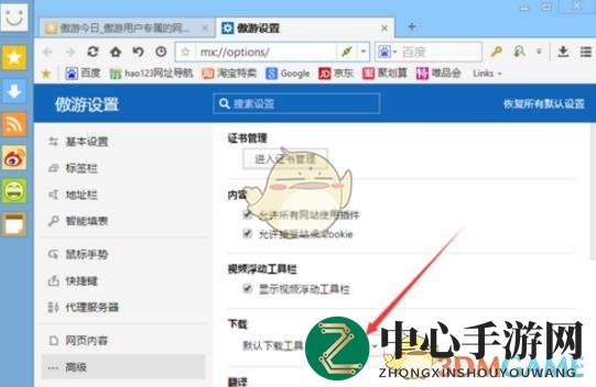 《傲游浏览器》自定义下载工具方法指南